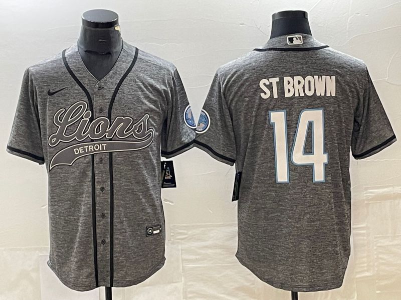 Men Detroit Lions 14 St Brown Grey Nike 2023 Co Branding Game NFL Jersey style 1